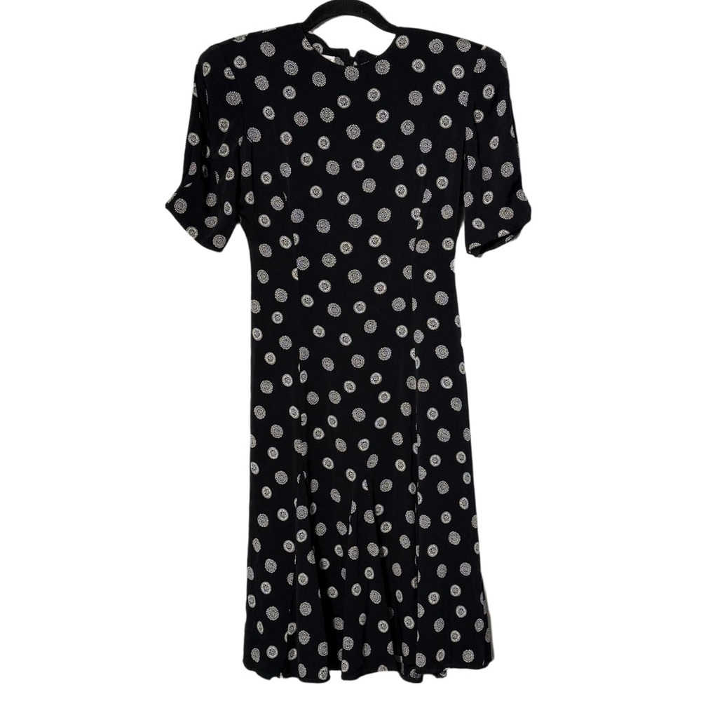 Liz‎ Claiborne Vintage Pleated Dress Black White Sunburst Print Sz 4 1014696-A